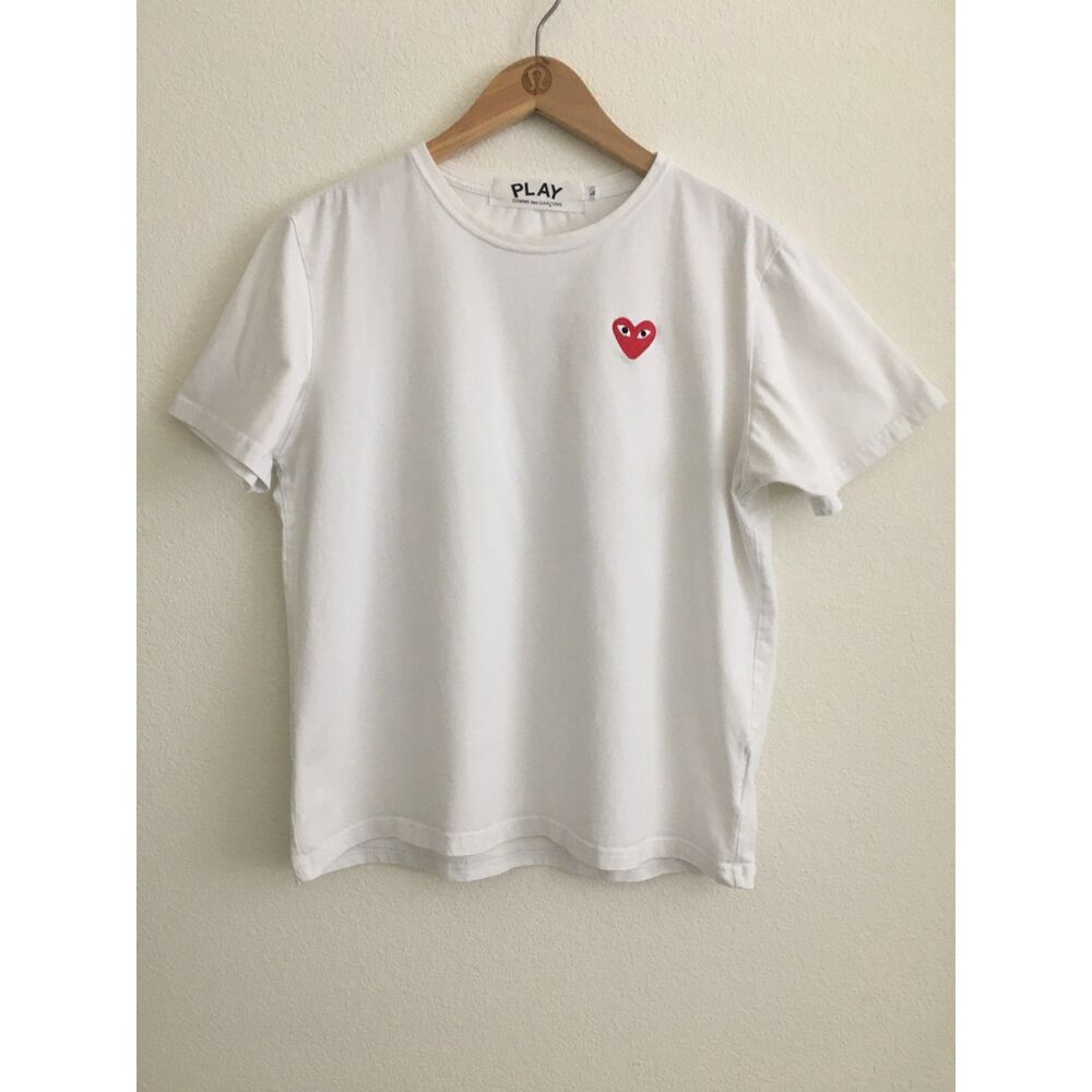 Comme des Garcons PLAY T Shirt Size L White Red Heart Logo Cotton Tee